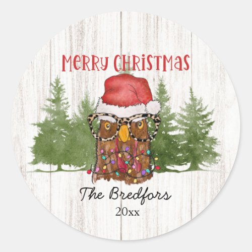 Christmas Rustic Chicken Glasses Santa Hat  Classic Round Sticker