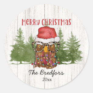 Christmas Rustic Chicken Glasses Santa Hat Classic Round Sticker