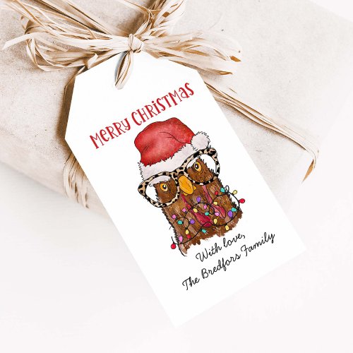 Christmas Rustic Chicken Glasses Santa Hat Gift Tags