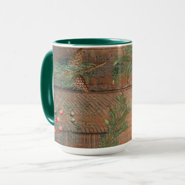 Christmas Rustic Conifers Pine Wood Mug (Front Left)