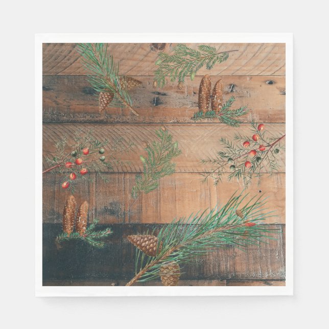 Christmas Rustic Conifers Pine Wood Napkins (Front)