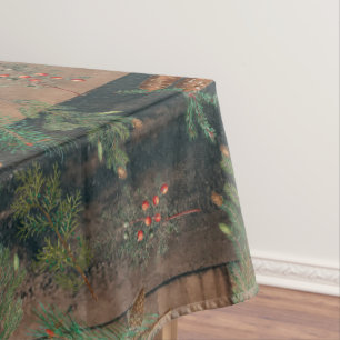 Christmas Rustic Conifers Pine Wood Tablecloth