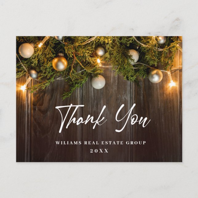 Christmas Rustic Corporate Holiday Thank You Card (Front)