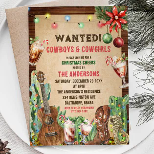 Christmas Rustic Cowboy Cowgirl Christmas Party Invitation