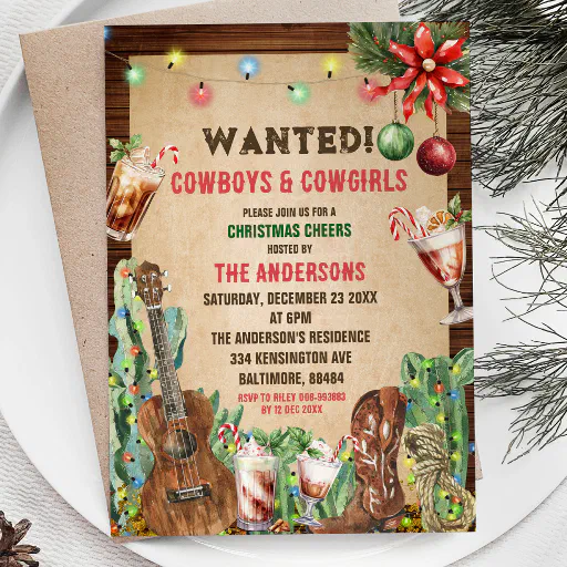 Christmas Rustic Cowboy Cowgirl Christmas Party Invitation