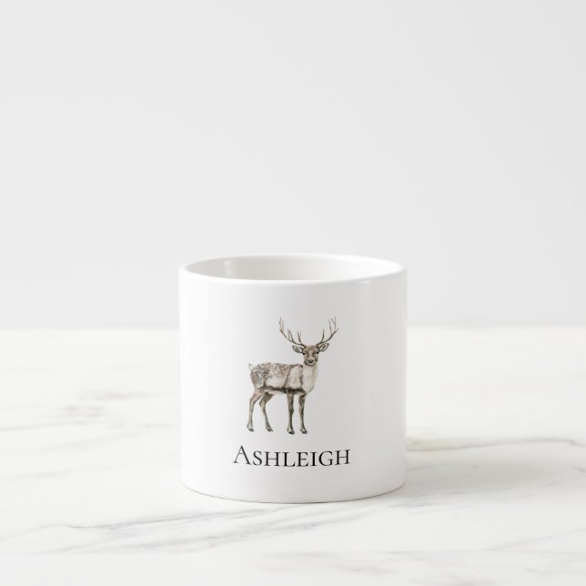 Christmas Rustic Deer Name Espresso Cup (Front)
