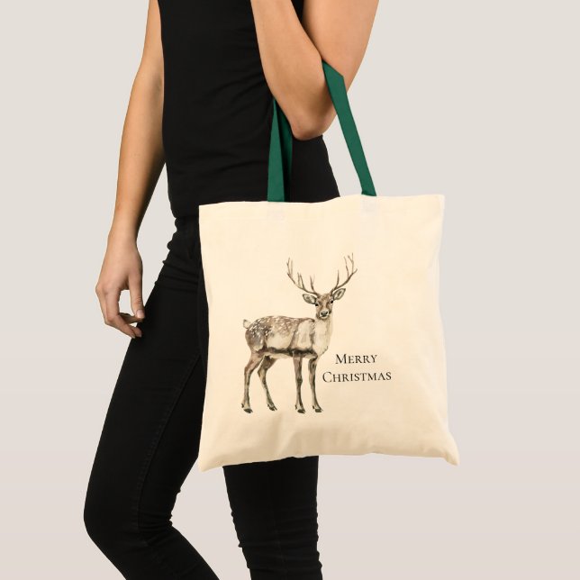 Christmas Rustic Deer Personalized Tote Bag (Front (Product))