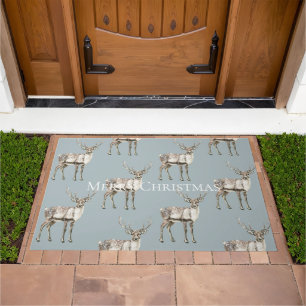 Christmas Rustic Deer Pine Green Doormat