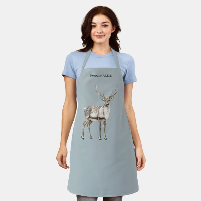 Christmas Rustic Deer Pine Green Personalized Apron (Worn)