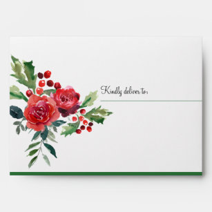 Christmas rustic elegant watercolor floral wedding envelope