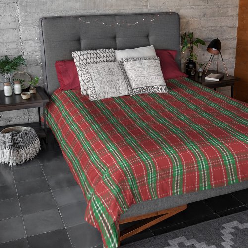 Christmas Rustic Farmhouse Holiday Red Plaid  Duvet Cover