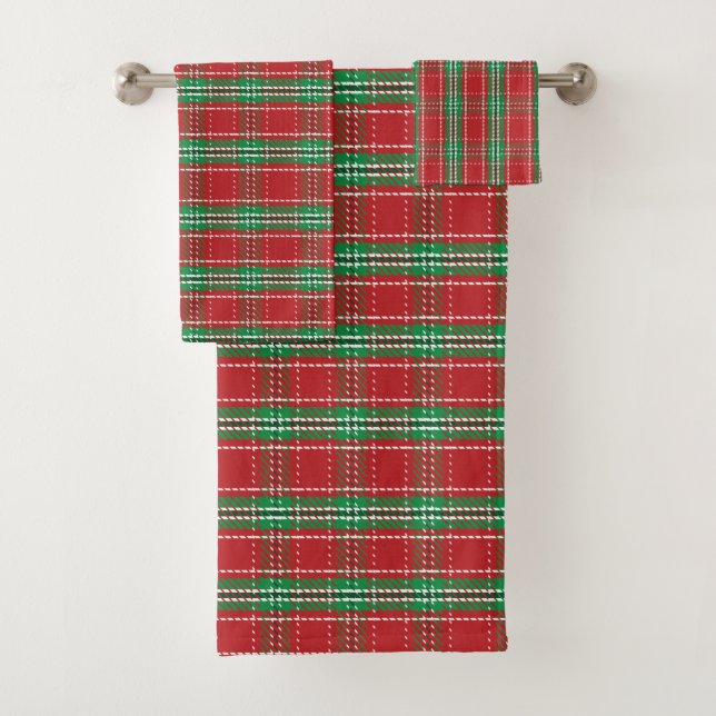 Christmas Rustic Farmhouse Red Country Plaid Bath Towel Set (Insitu)