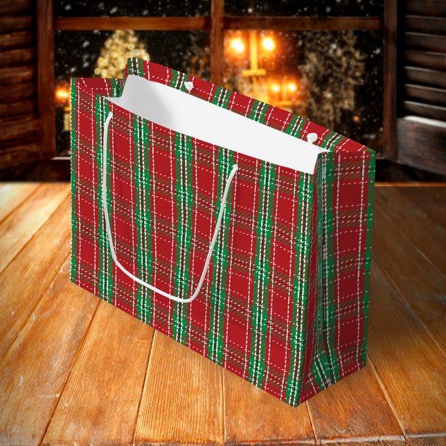 Christmas Rustic Farmhouse Red Holiday Plaid Large Gift Bag (Christmas holiday classic red and green plaid pattern large gift bag)
