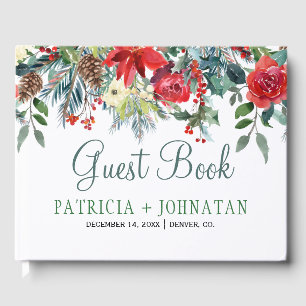 Christmas rustic floral elegant winter wedding guest book