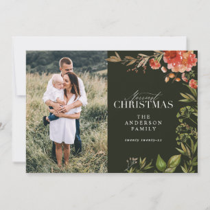 Christmas rustic foliage stag photo red and green holiday card