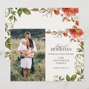 Christmas rustic foliage stag photo red and green holiday card