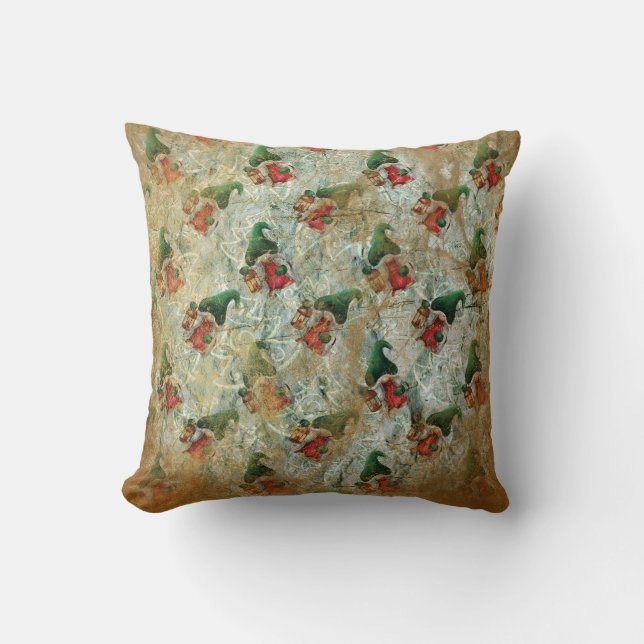 Christmas Rustic Gnome With Lantern Tree Pattern  Throw Pillow (Front)