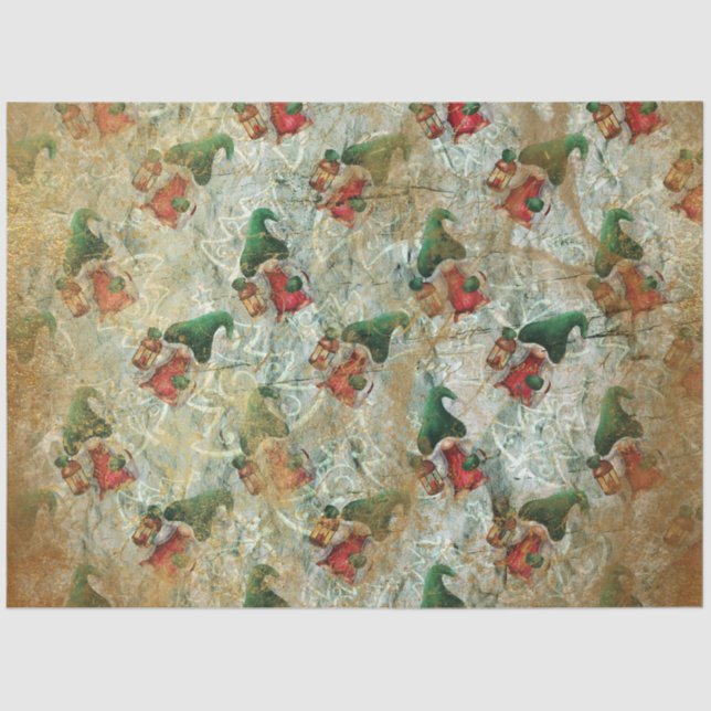 Christmas Rustic Gnome With Lantern Tree Pattern  Tissue Paper (Front)