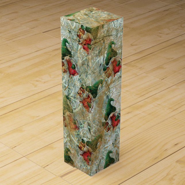 Christmas Rustic Gnome With Lantern Tree Pattern  Wine Box (Front)