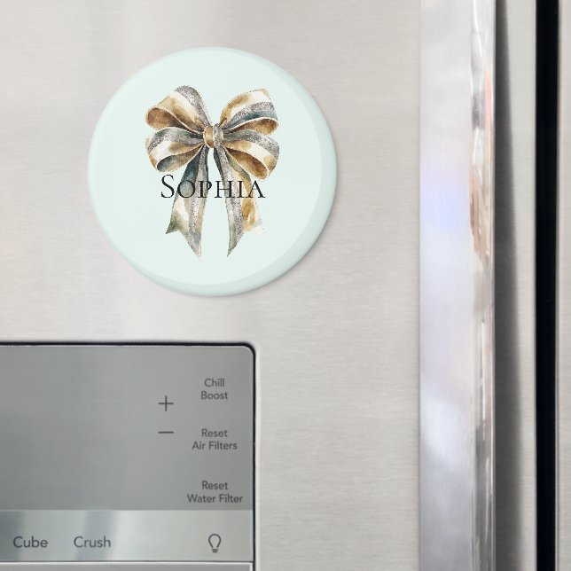 Christmas Rustic Green Gold Bow Personalized Magnet (In Situ (Fridge))