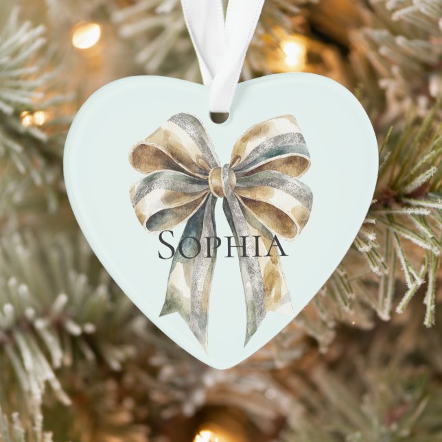 Christmas Rustic Green Gold Bow Personalized Ornament (Tree)