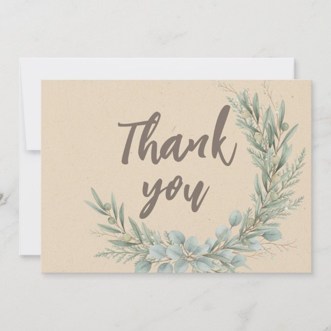 Christmas Rustic Greenery Wreath Baby Shower Thank You Card (Front)