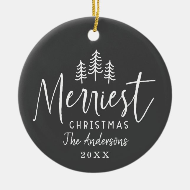 Christmas rustic hand drawn tree  ceramic ornament (Front)