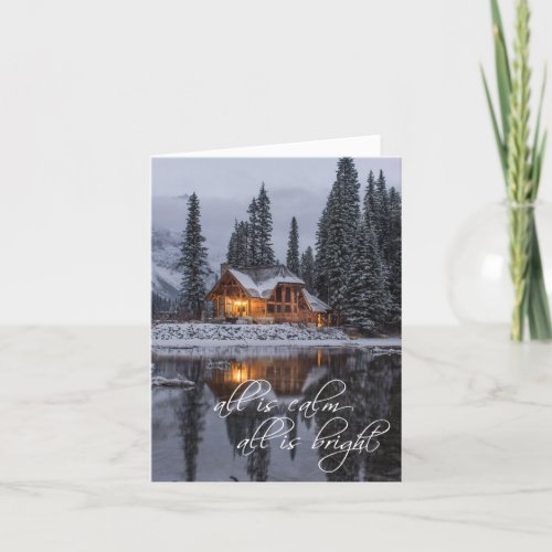 Christmas Rustic Log Cabin Woods Lake Holiday Card
