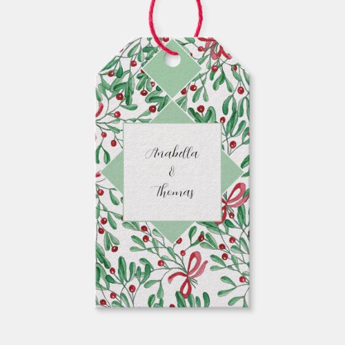 Christmas Rustic Mistletoe Watercolor Hand_painted Gift Tags