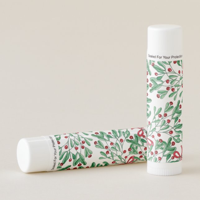 Christmas Rustic Mistletoe Watercolor Hand-painted Lip Balm (Front)