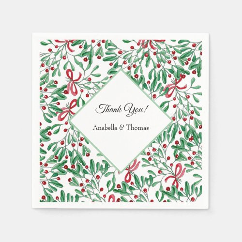 Christmas Rustic Mistletoe Watercolor Hand_painted Napkins