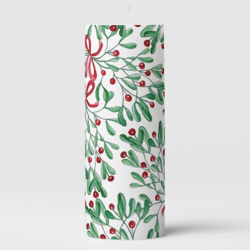 Christmas Rustic Mistletoe Watercolor Hand_painted Pillar Candle