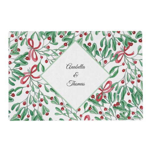 Christmas Rustic Mistletoe Watercolor Hand_painted Placemat