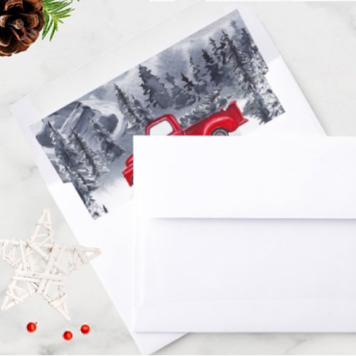 Christmas Rustic Mountains and Red Vintage Truck Envelope Liner