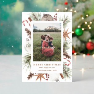 Christmas Rustic Neutral Frame Letterpress Photo Cards