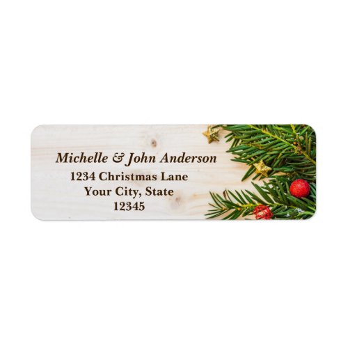 Christmas Rustic Pine Branches Berries and Stars Label