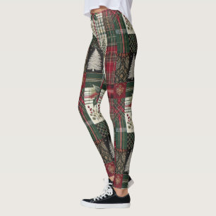 Christmas Rustic Plaid Traditional Green Pattern Leggings