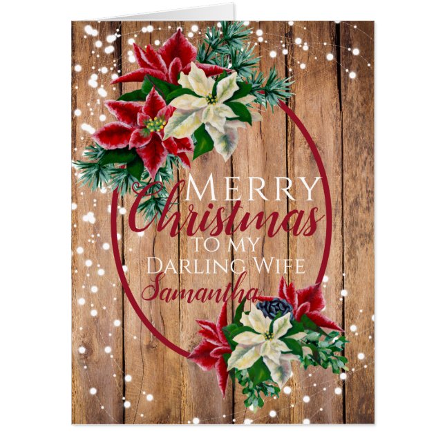 Christmas Rustic Poinsettia Wife Oversized Card (Front)