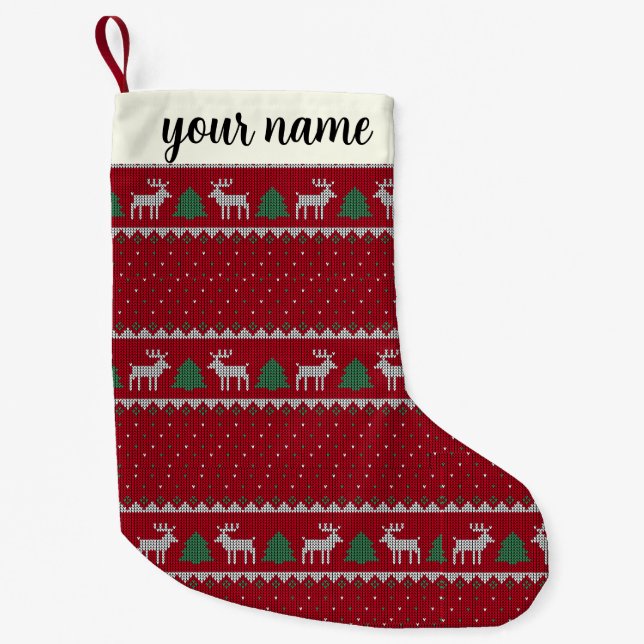 christmas Rustic Red and Green personalized small Small Christmas Stocking (Front)