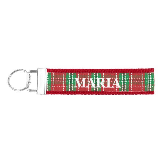 Christmas Rustic Red Holiday Plaid Farmhouse Wrist Keychain (Keys on Left)
