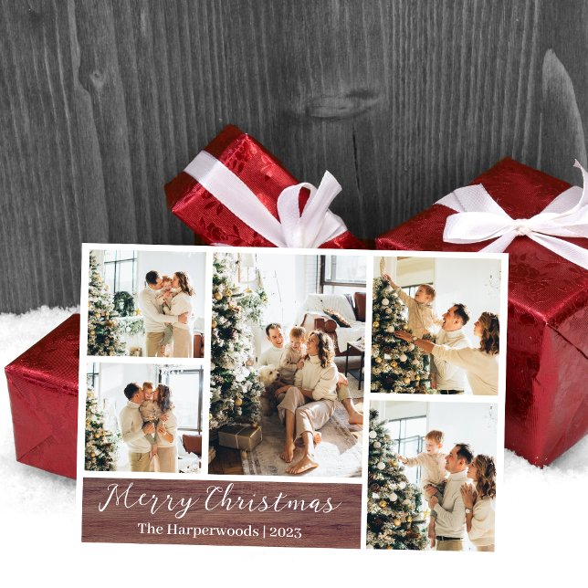Christmas Rustic Reindeer Family Photo Collage Foil Holiday Card (Creator Uploaded)