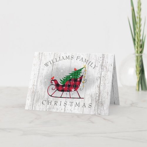 Christmas Rustic Sleigh Tree Farmhouse Family Holiday Card