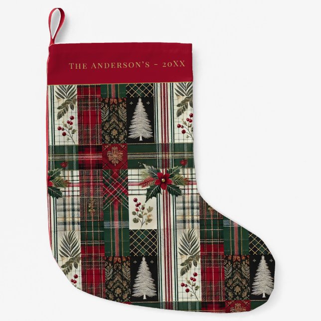 Christmas Rustic Tartan Plaid Pattern Small Christmas Stocking (Front)