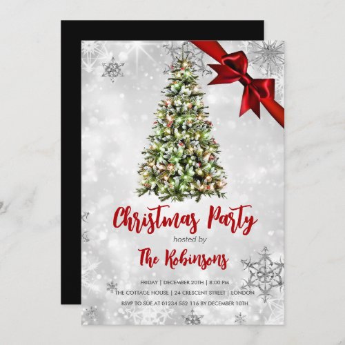 Christmas  Rustic Tree  Red Ribbon Holiday Glam  Invitation