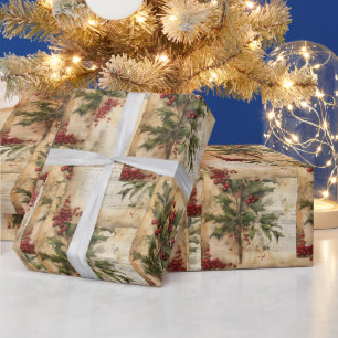  Christmas Rustic Vintage Paper Holly Red Berries