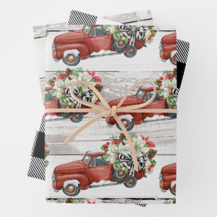 Christmas Rustic Vintage Red Truck Weathered Wood Wrapping Paper Sheets