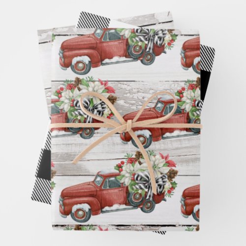 Christmas Rustic Vintage Red Truck Weathered Wood  Wrapping Paper Sheets