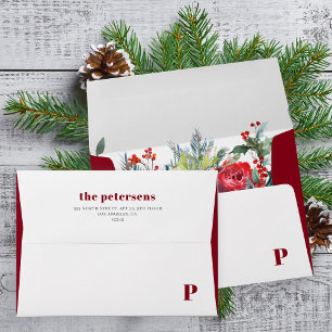 Christmas rustic watercolor floral family monogram envelope