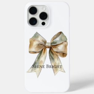 Christmas Rustic White Green Gold Bow Personalized iPhone 15 Pro Max Case