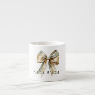 Christmas Rustic White Green Gold Bow Personalized Espresso Cup